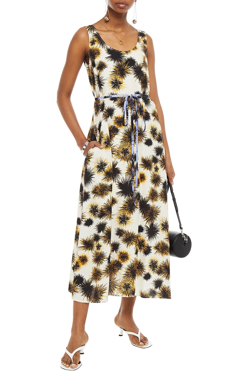 KENZO Belted printed crepe midi dress