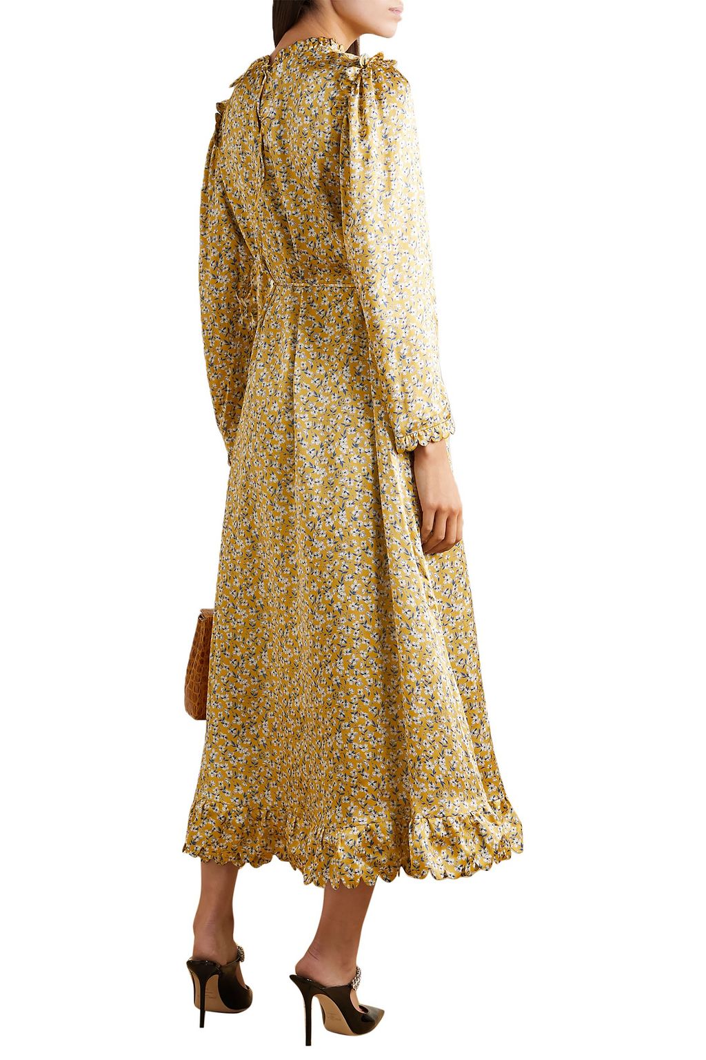 HORROR VACUI Vestia scalloped floral-print silk-satin midi dress