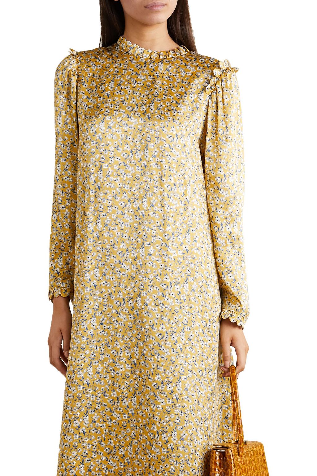 HORROR VACUI Vestia scalloped floral-print silk-satin midi dress