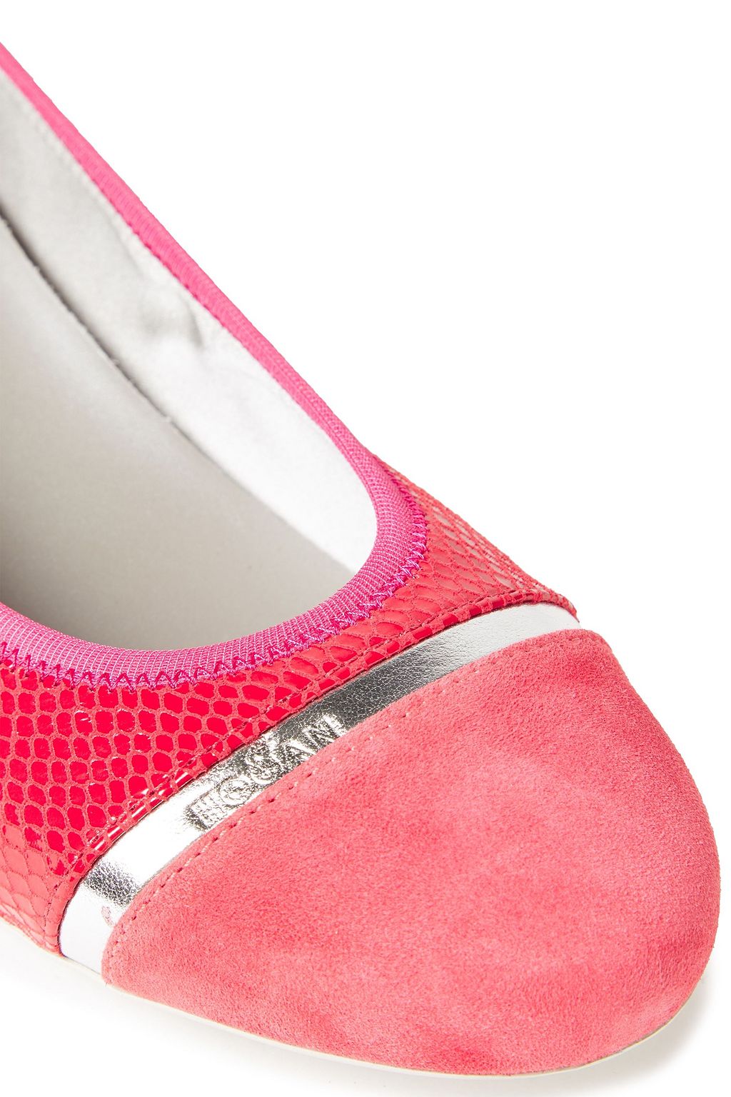 HOGAN Snake-effect leather and suede ballet flats