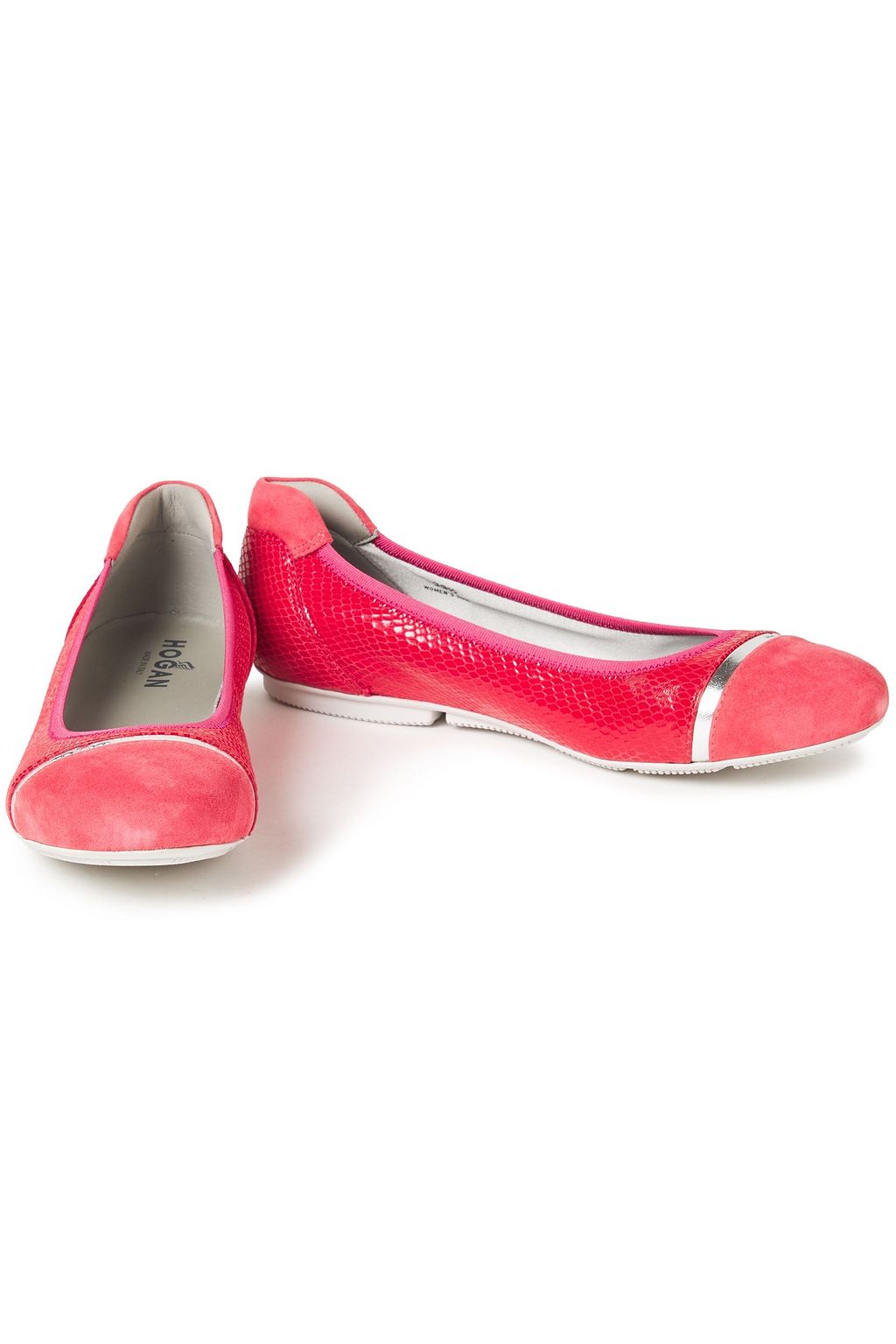 HOGAN Snake-effect leather and suede ballet flats