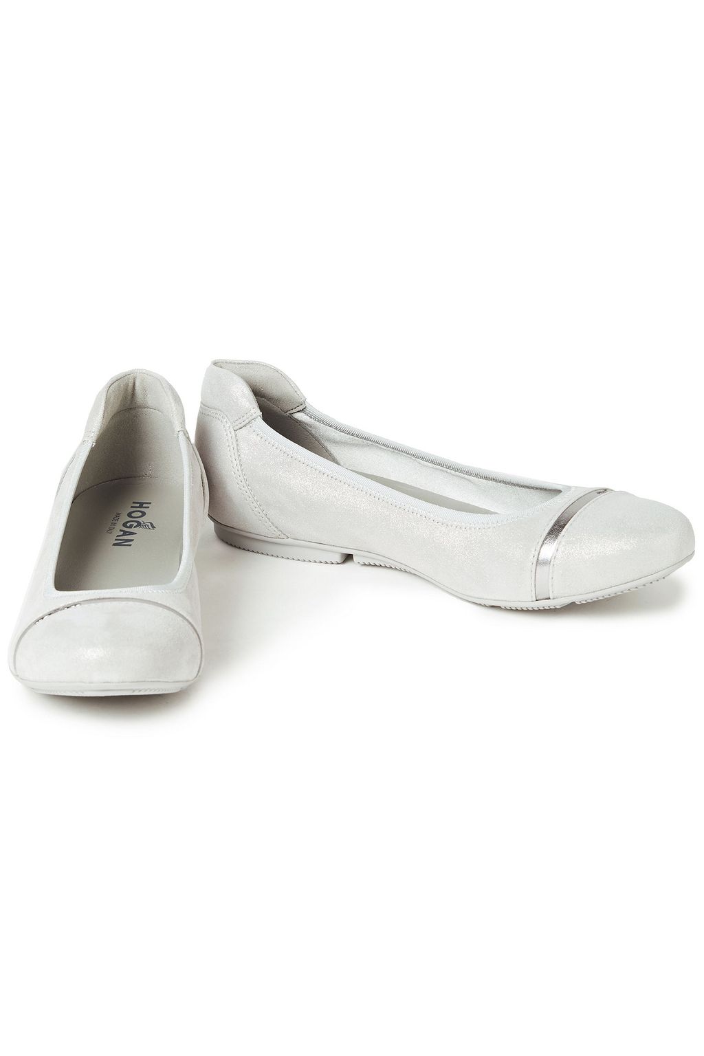 HOGAN Metallic leather-trimmed suede ballet flats