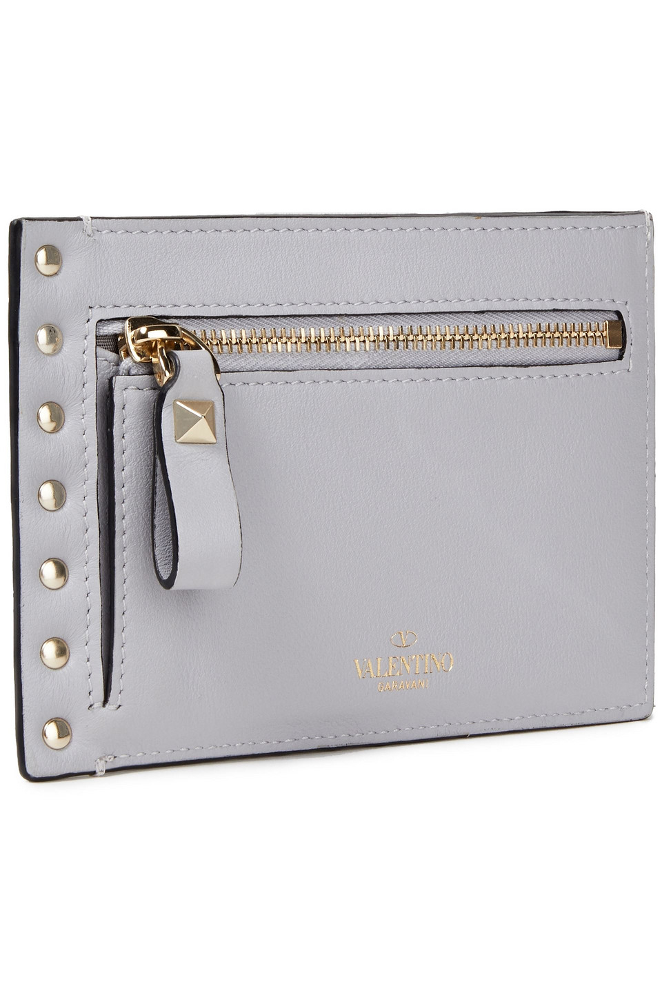 Valentino Garavani Rockstud Leather Cardholder In Gray