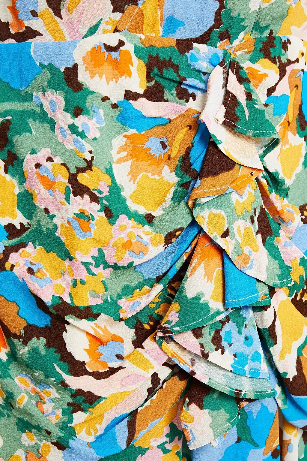 M MISSONI Draped ruffled floral-print crepe mini dress