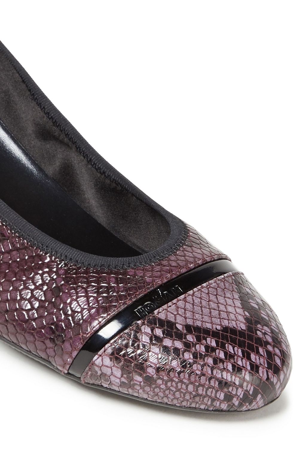 HOGAN Suede-trimmed snake-effect leather ballet flats