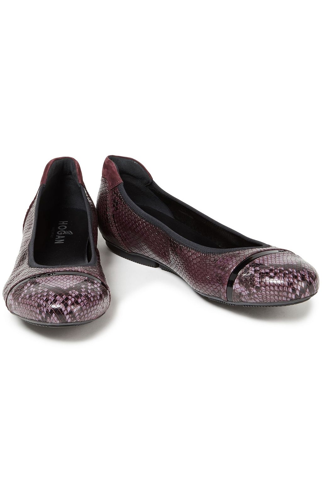 HOGAN Suede-trimmed snake-effect leather ballet flats