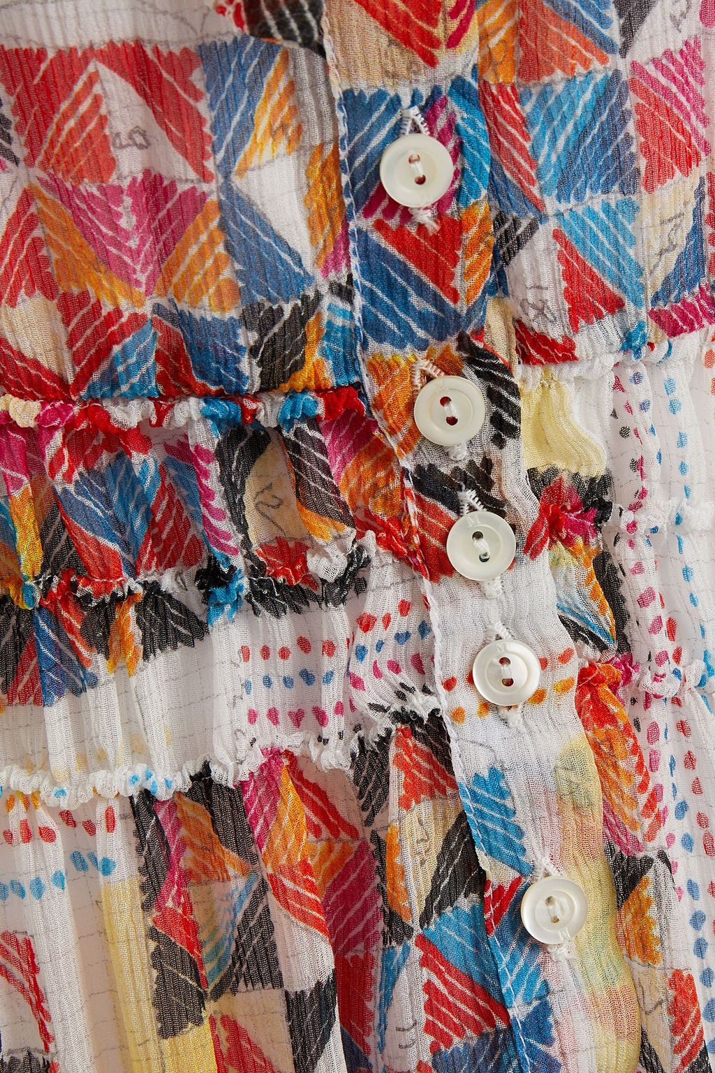 M MISSONI فستان قصير ومكشكش من الكريبون الحريري المطبّع برسومات ومزين بفيونكة