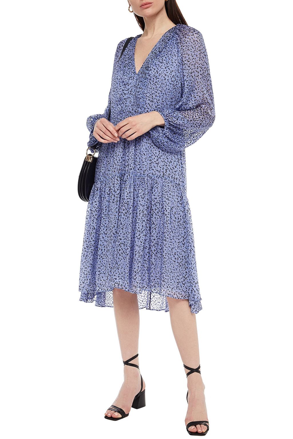 JOIE Harlie gathered leopard-print fil coupé chiffon midi dress