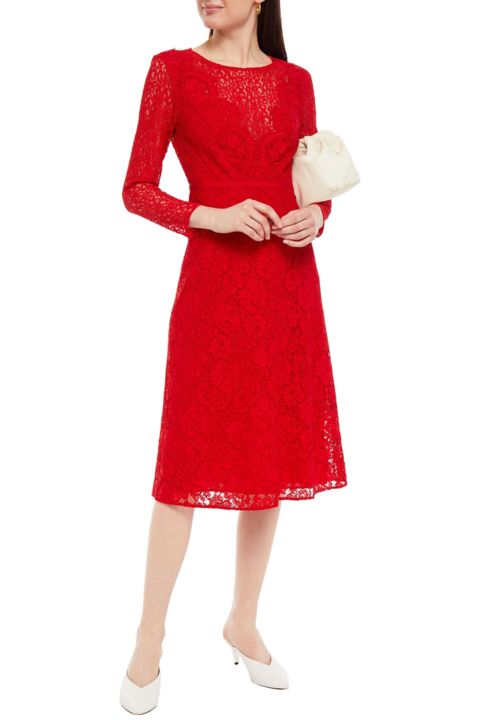 Claudie Pierlot Rabonie Cotton-blend Corded Lace Midi Dress In Red