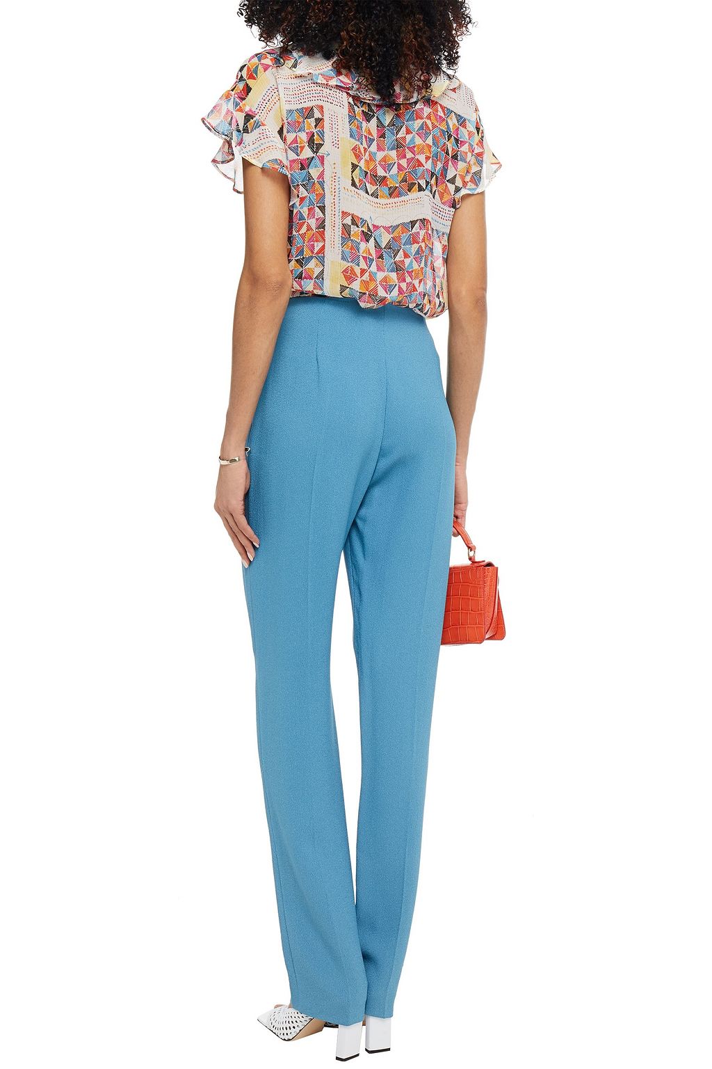 M MISSONI Pussy-bow ruffled printed silk-crepon blouse
