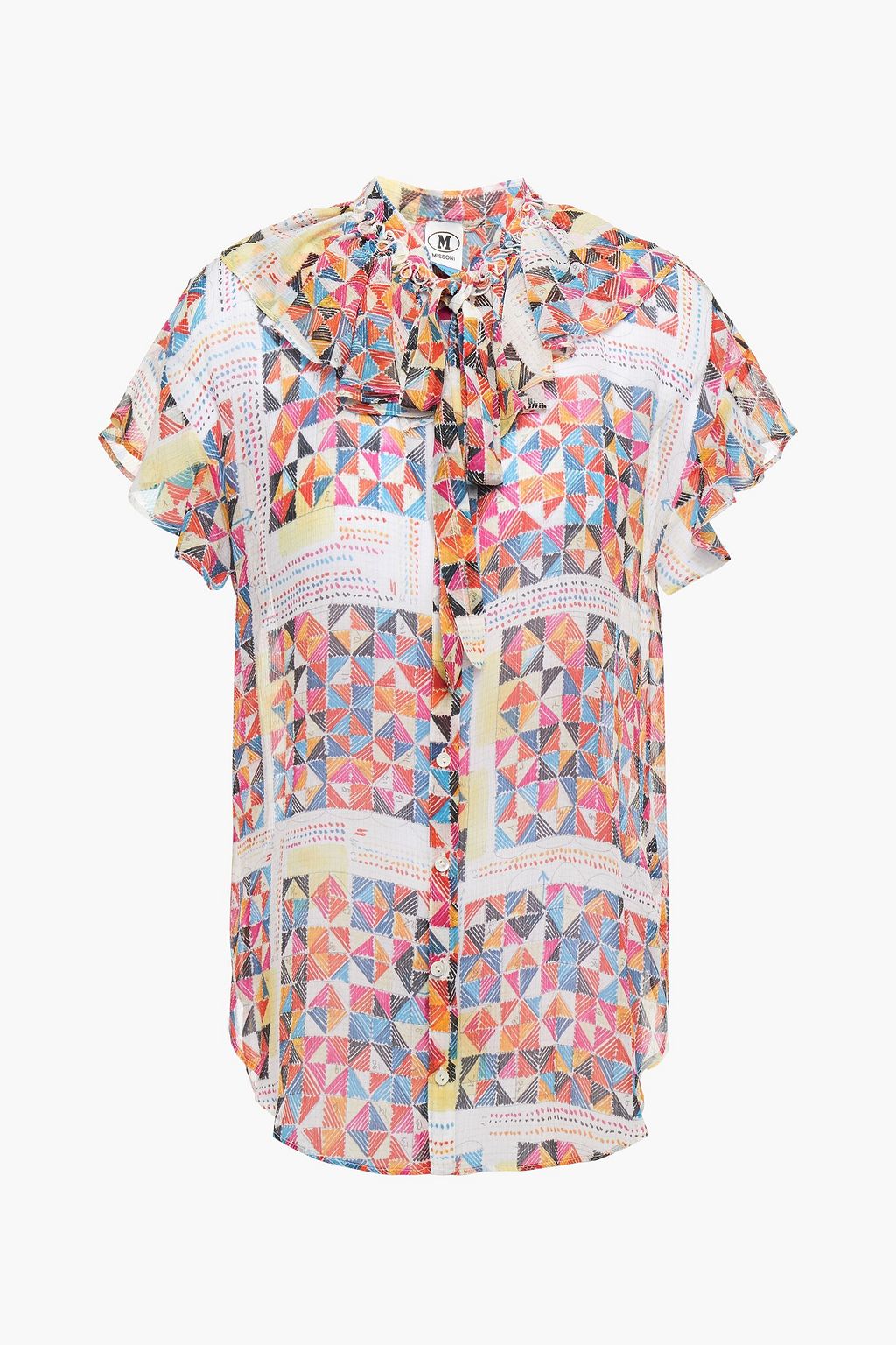 M MISSONI Pussy-bow ruffled printed silk-crepon blouse | Sale up to 70% ...