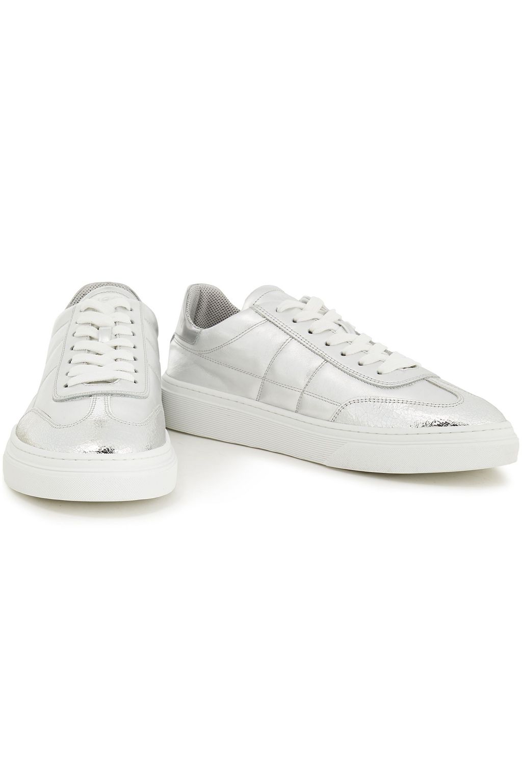HOGAN Metallic cracked-leather sneakers