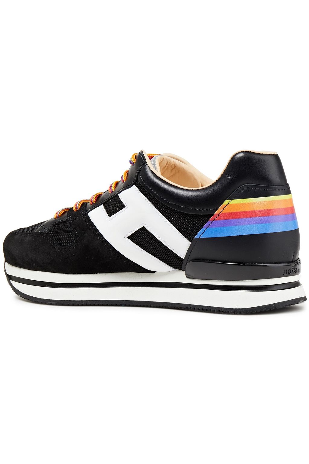 HOGAN Striped leather suede and mesh sneakers