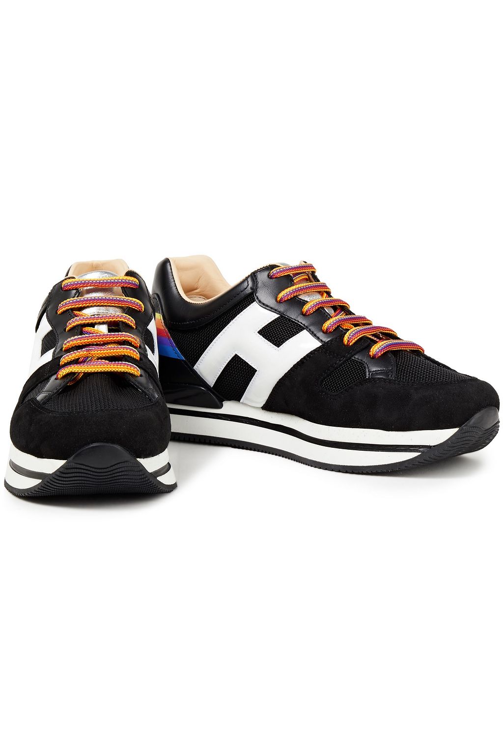 HOGAN Striped leather suede and mesh sneakers