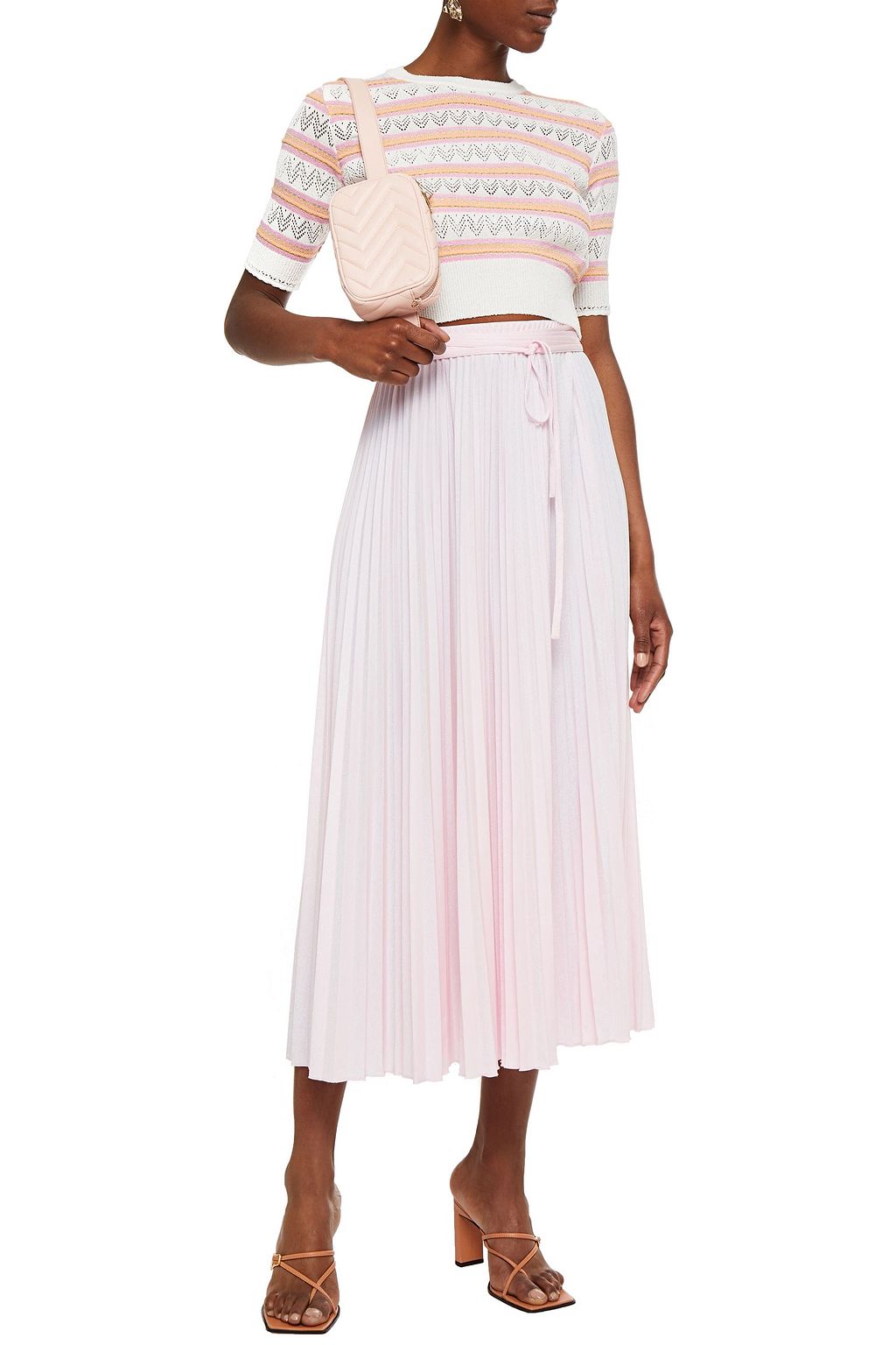 M MISSONI Pleated iridescent crochet-knit midi skirt