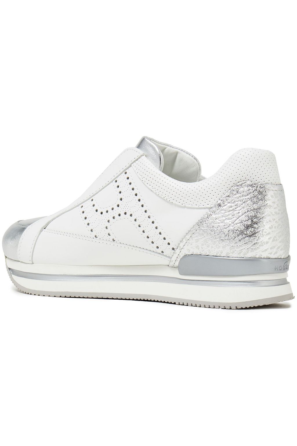 HOGAN Metallic perforated smooth and textured-leather sneakers