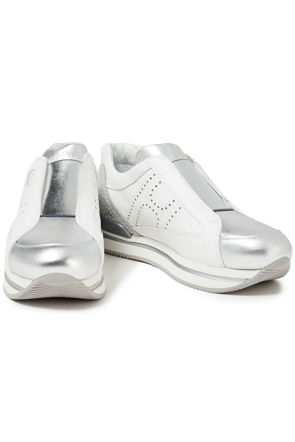 HOGAN Metallic perforated smooth and textured-leather sneakers