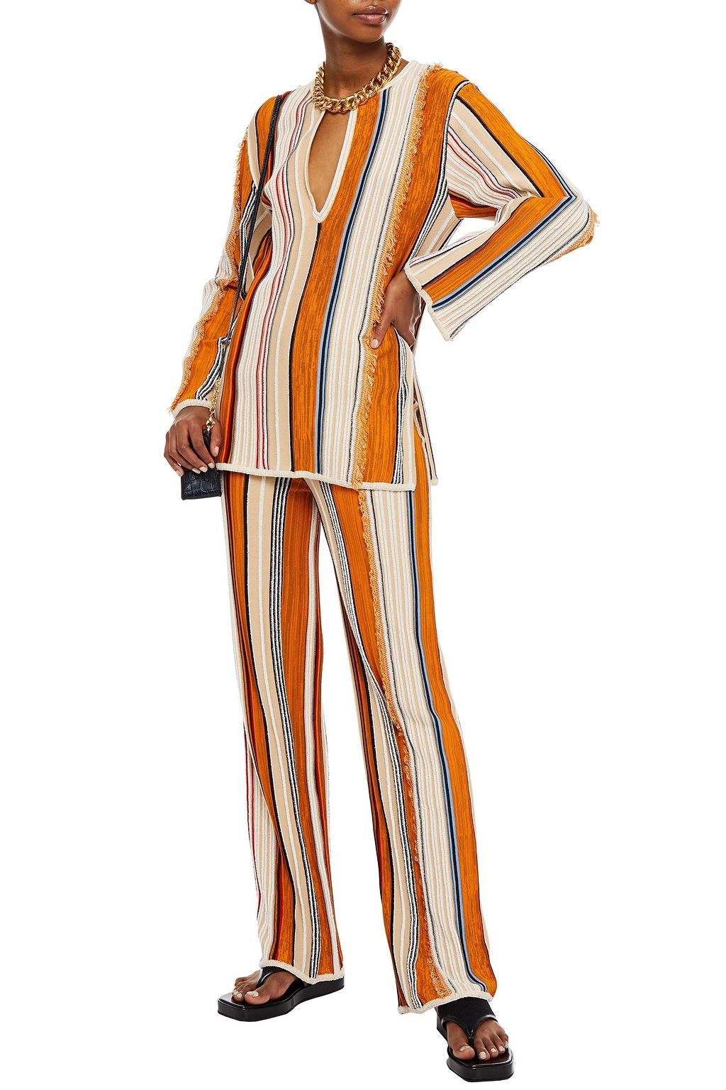 M MISSONI Frayed striped cotton-blend sweater