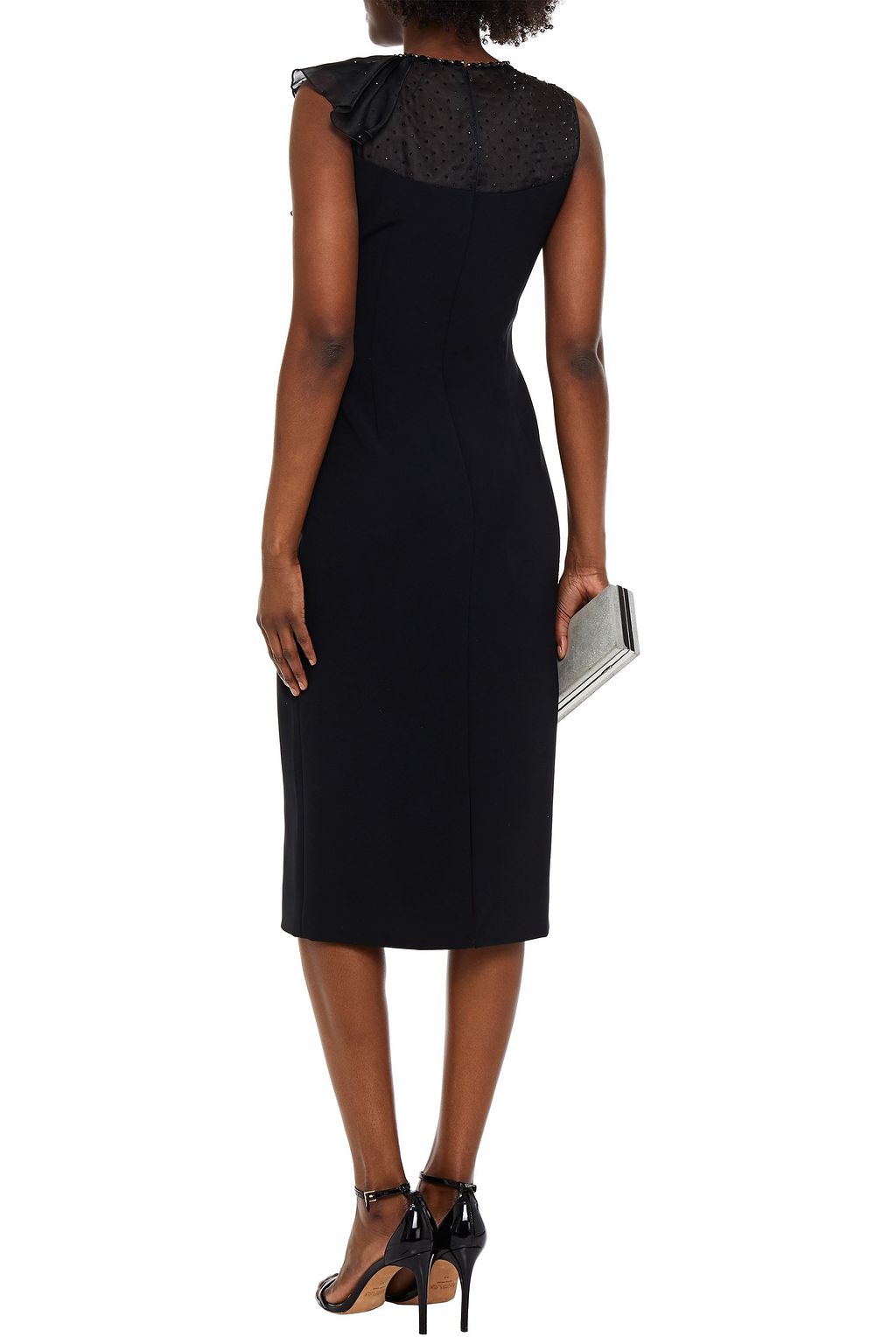 JENNY PACKHAM Embellished organza-paneled crepe midi dress