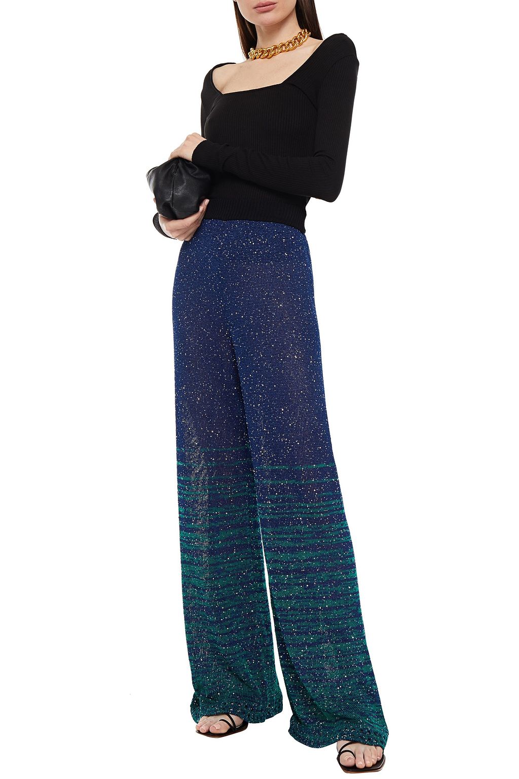 M MISSONI Sequin-embellished knitted wide-leg pants