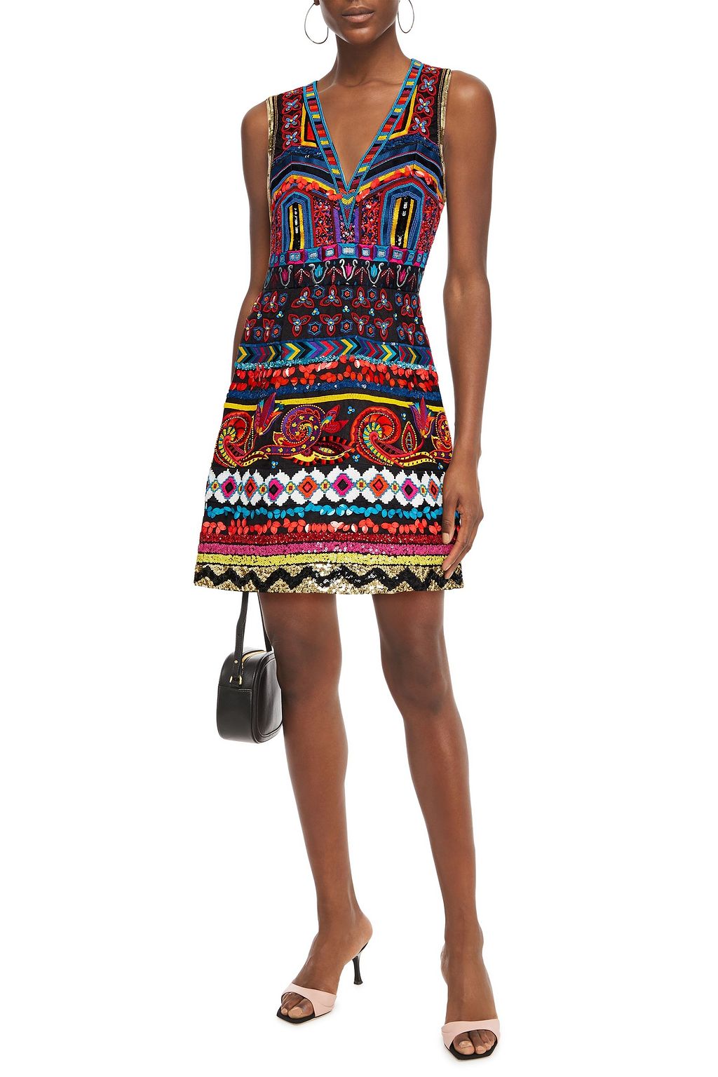 ALICE + OLIVIA Patty flared embellished crepe mini dress
