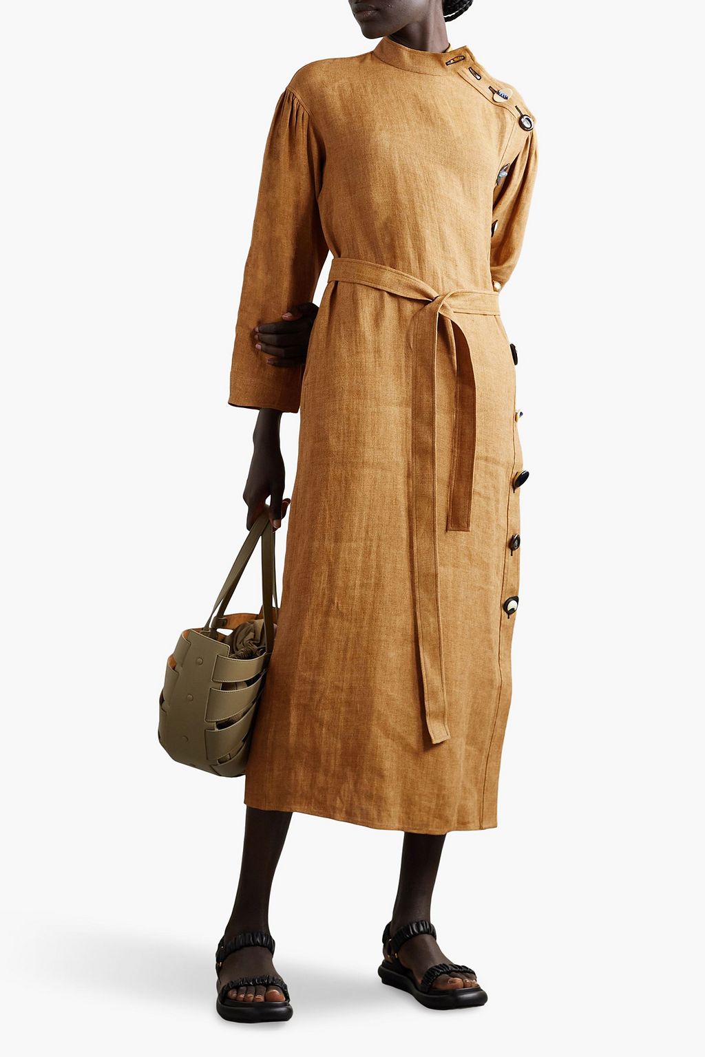 TORY BURCH Midikleid aus Leinen mit Zierknöpfen