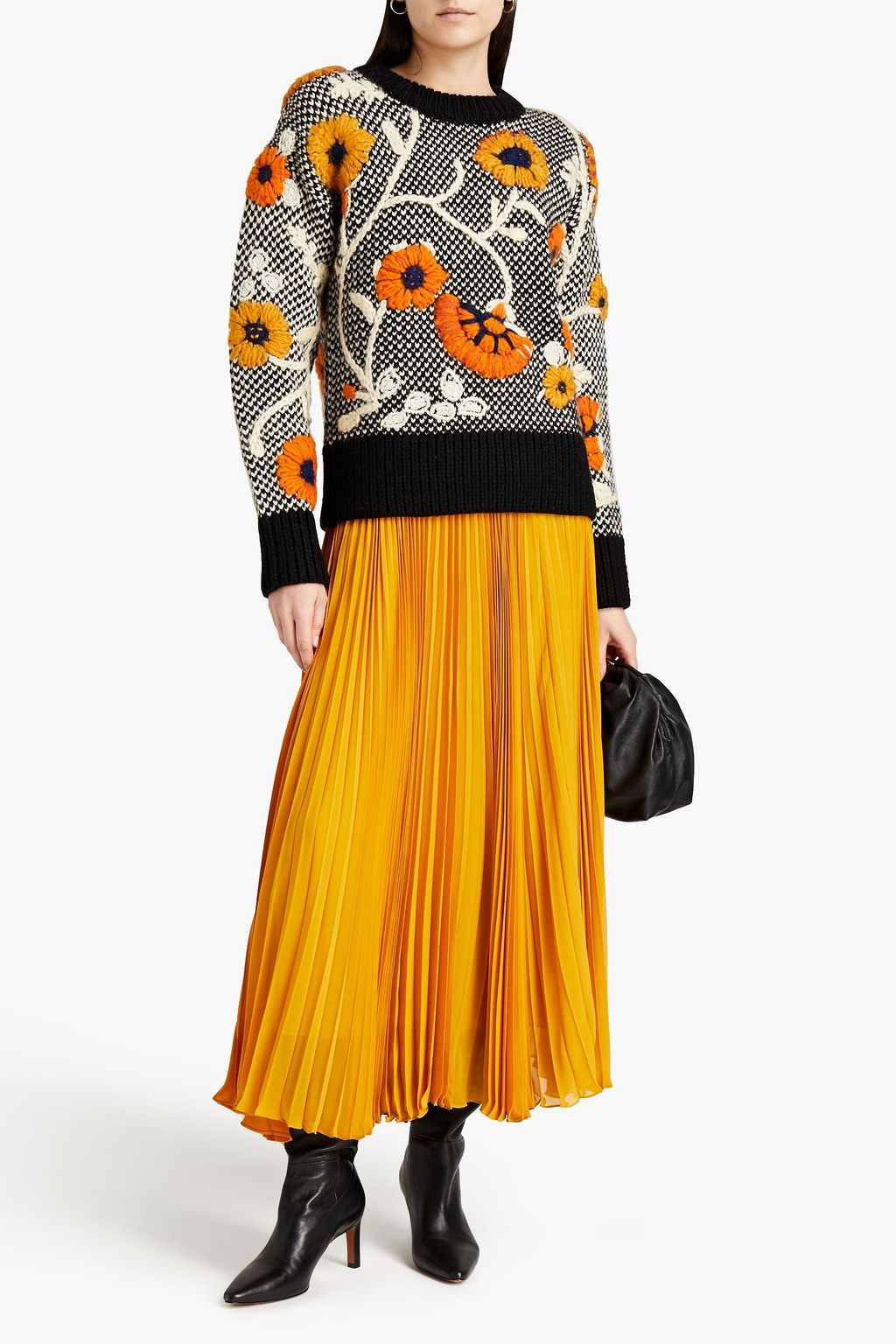 TORY BURCH Embroidered jacquard-knit wool sweater