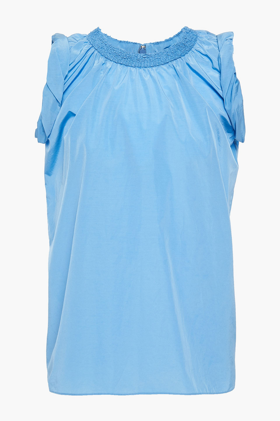 kenzo - shirred gathered poplin top - blue - fr 40
