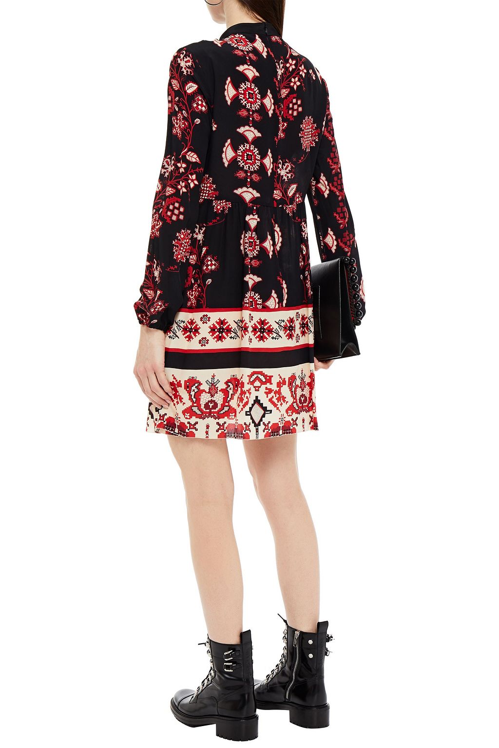 REDVALENTINO Gathered printed silk crepe de chine mini dress