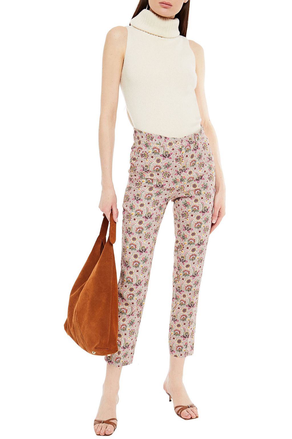 ETRO Cropped floral-print twill slim-leg pants