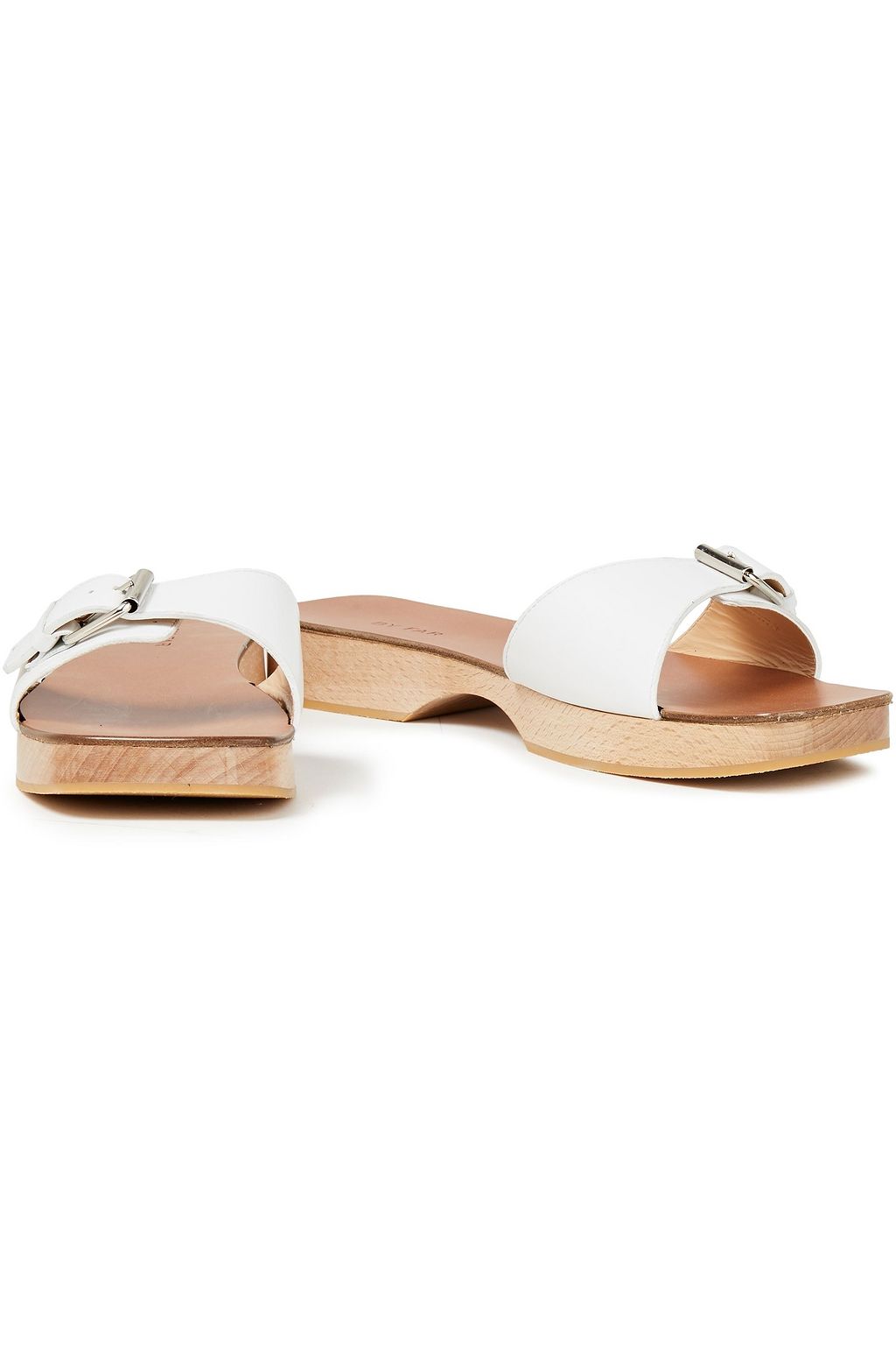 BY FAR Sam buckled metallic leather slides
