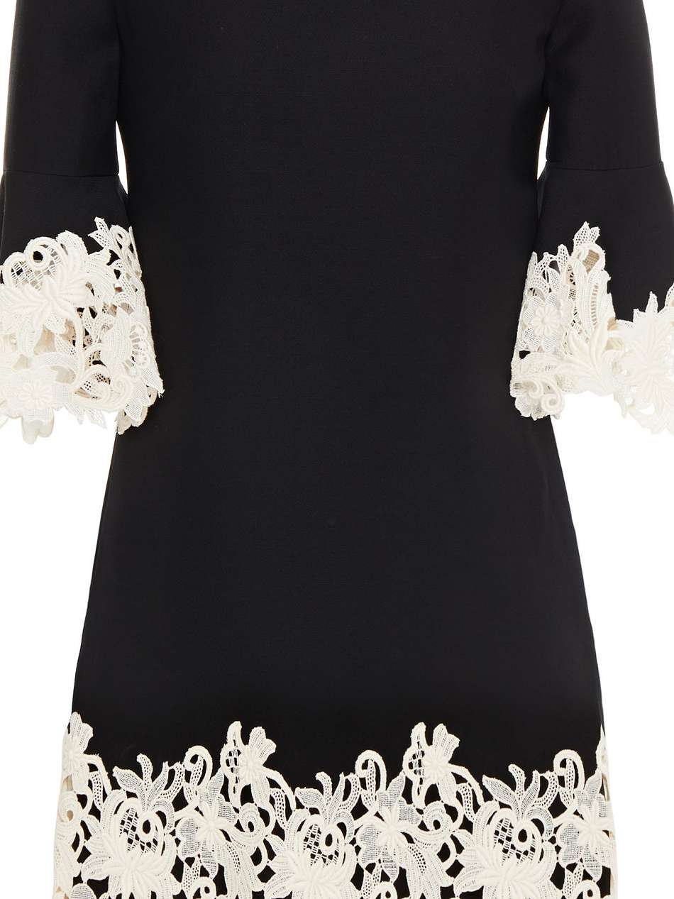 guipure lace-trimmed wool and silk-blend crepe mini dress