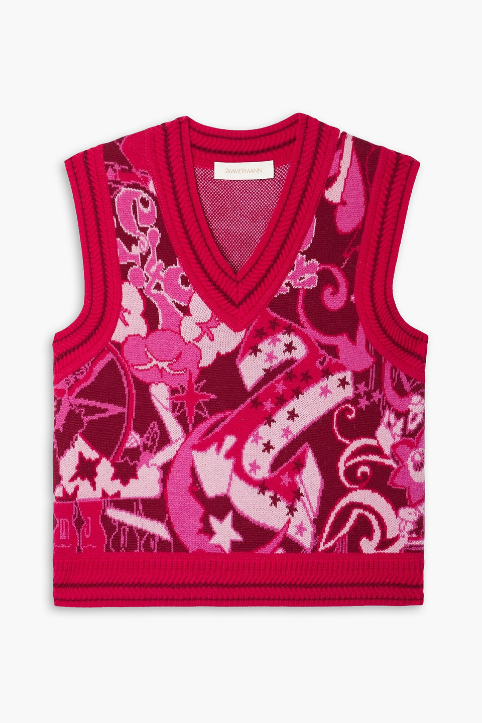 Zimmermann Concert Jacquard-knit Merino Wool, Cotton And Cashmere-blend Tank In Red