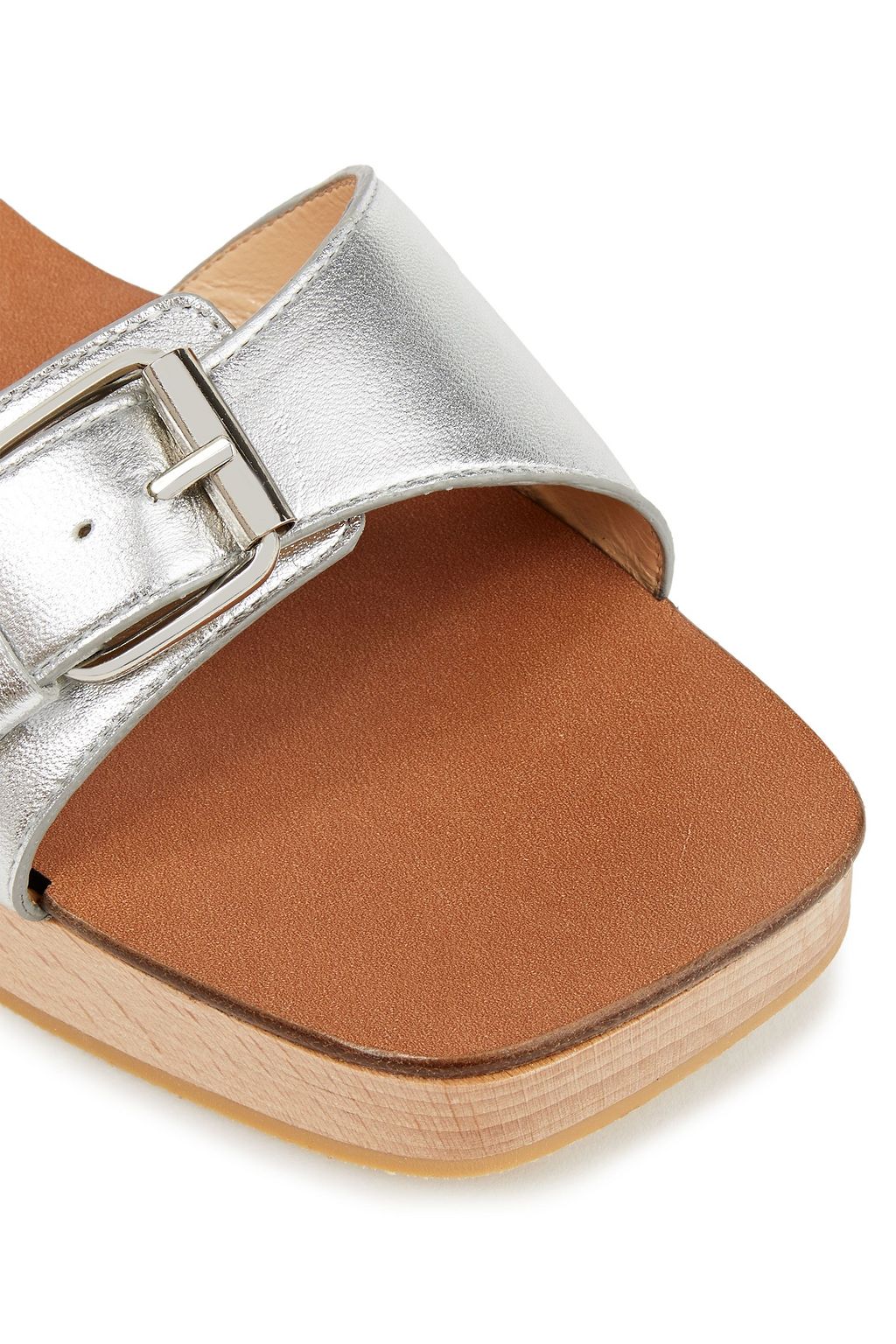 BY FAR Sam buckled metallic leather slides