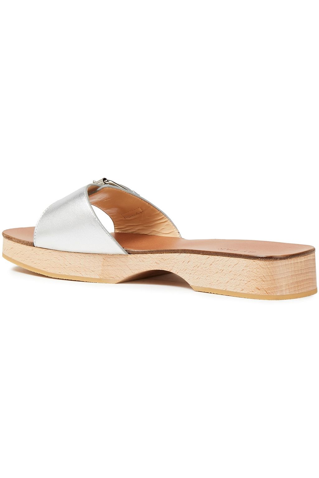 BY FAR Sam buckled metallic leather slides