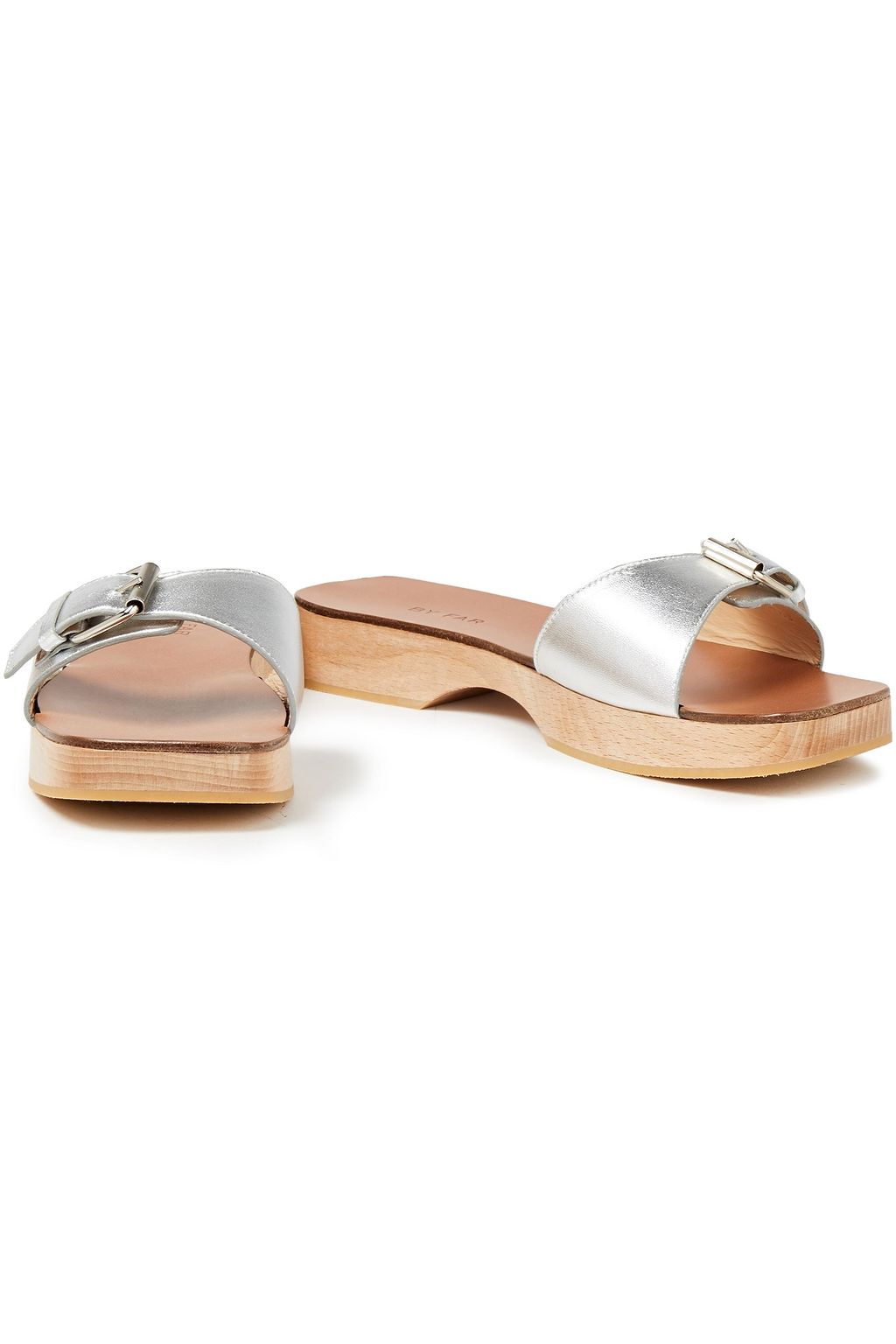 BY FAR Sam buckled metallic leather slides