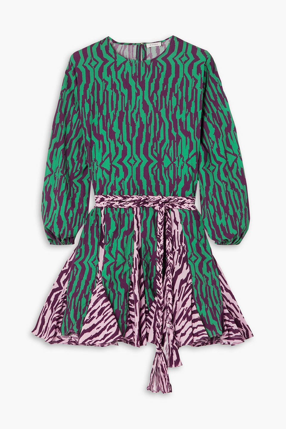 Rhode Ella Belted Printed Cotton-voile Mini Dress