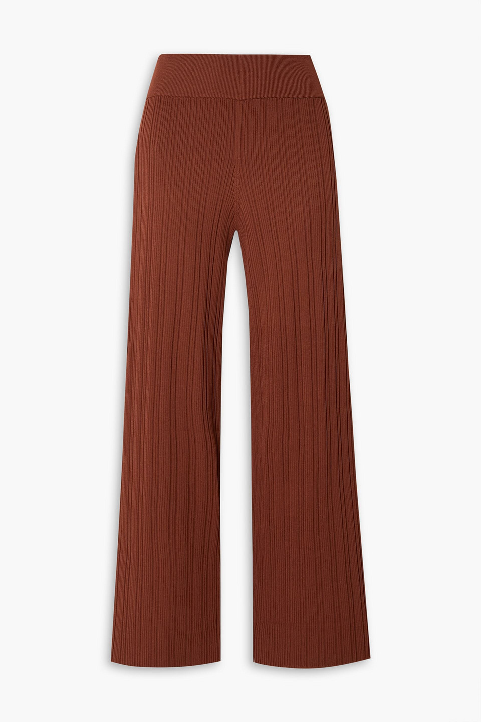 Cult Gaia Joplin Ribbed-knit Straight-leg Trousers In Brown