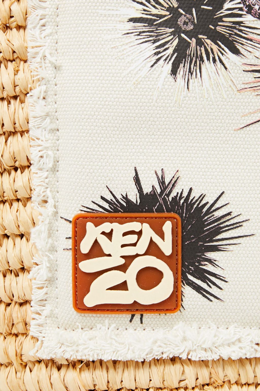 KENZO Leather-trimmed raffia and paper-blend tote