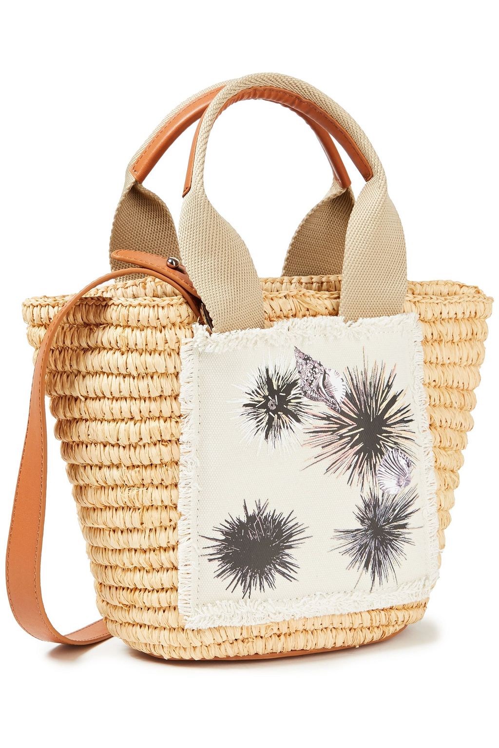 KENZO Leather-trimmed raffia and paper-blend tote