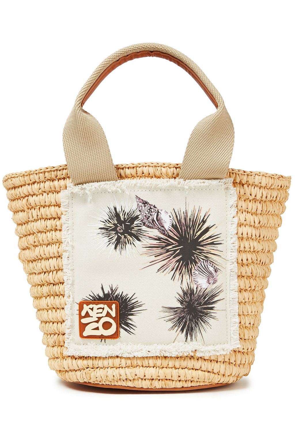 KENZO Leather-trimmed raffia and paper-blend tote