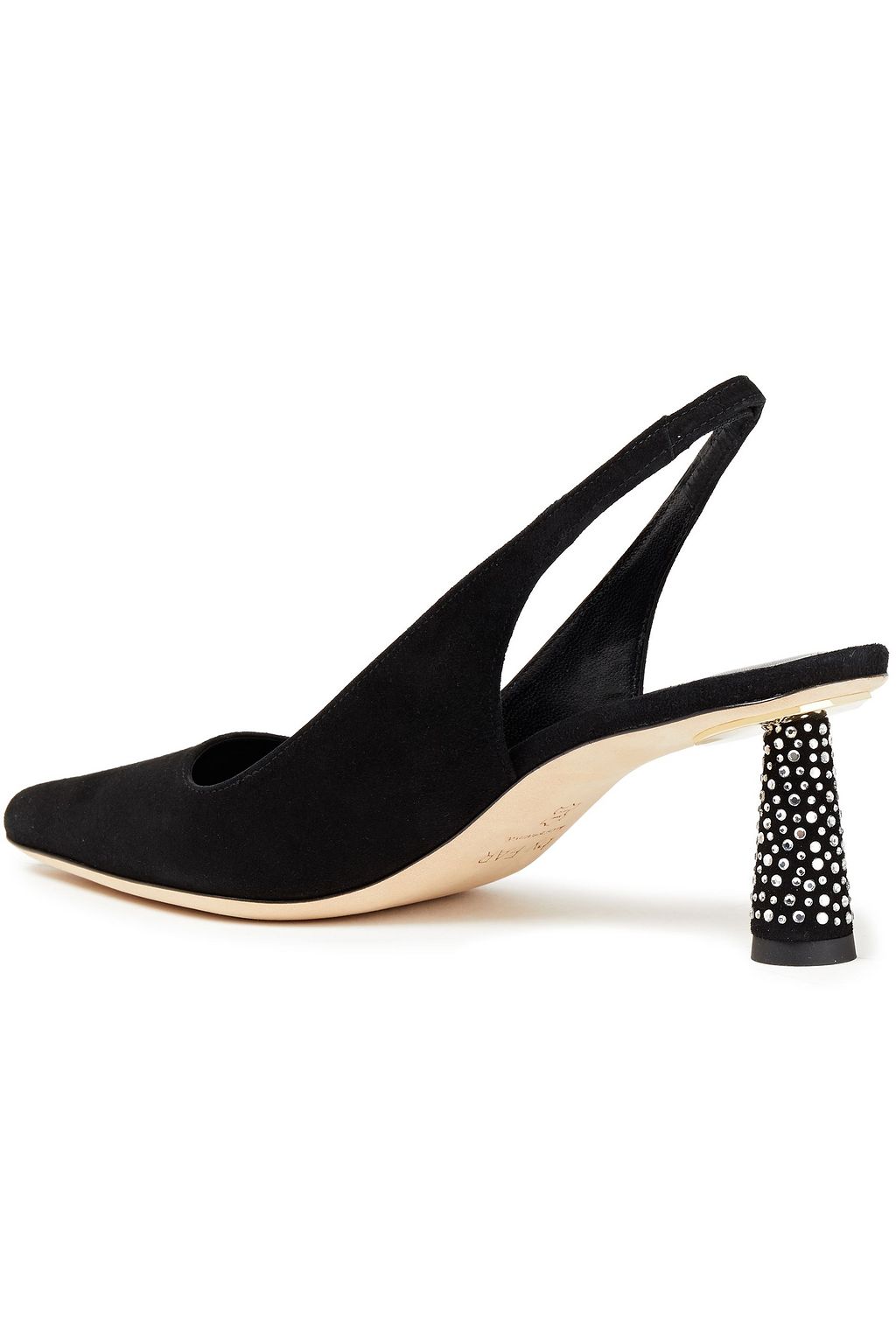 BY FAR Diana crystal-embellished suede slingback pumps