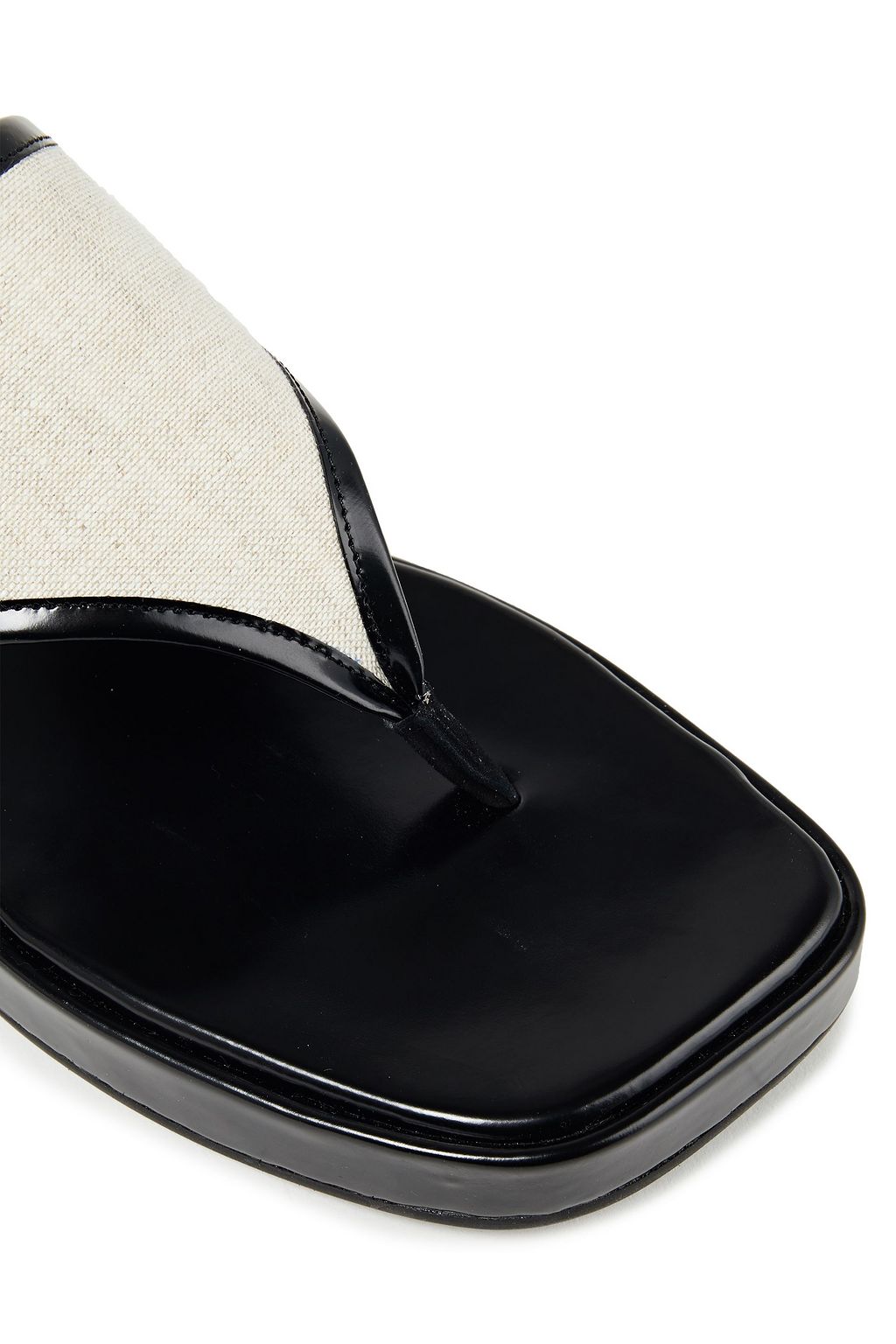 BY FAR Otto glossed-leather and linen flip flops