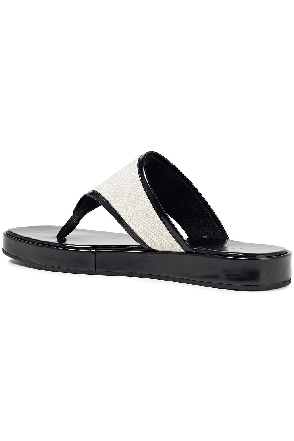 BY FAR Otto glossed-leather and linen flip flops