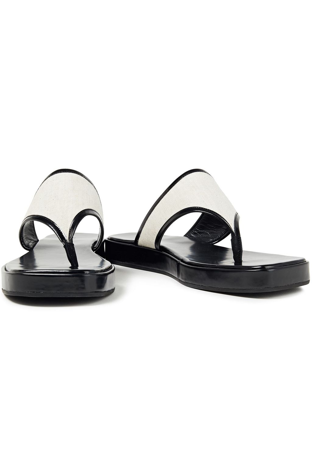 BY FAR Otto glossed-leather and linen flip flops