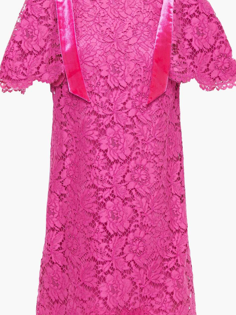 velvet-trimmed cotton-blend corded lace mini dress