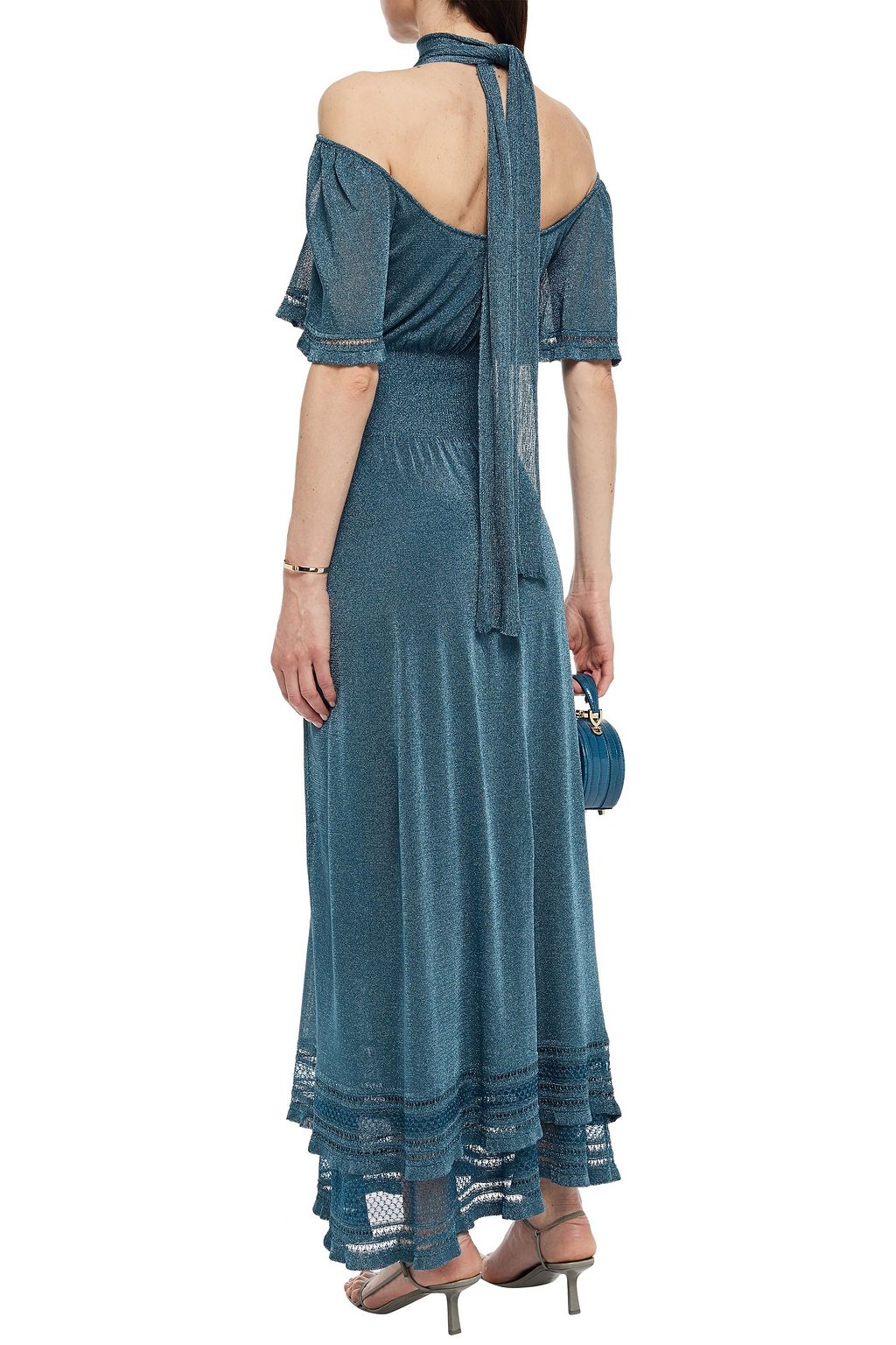 M MISSONI Cold-shoulder metallic crochet-knit maxi dress