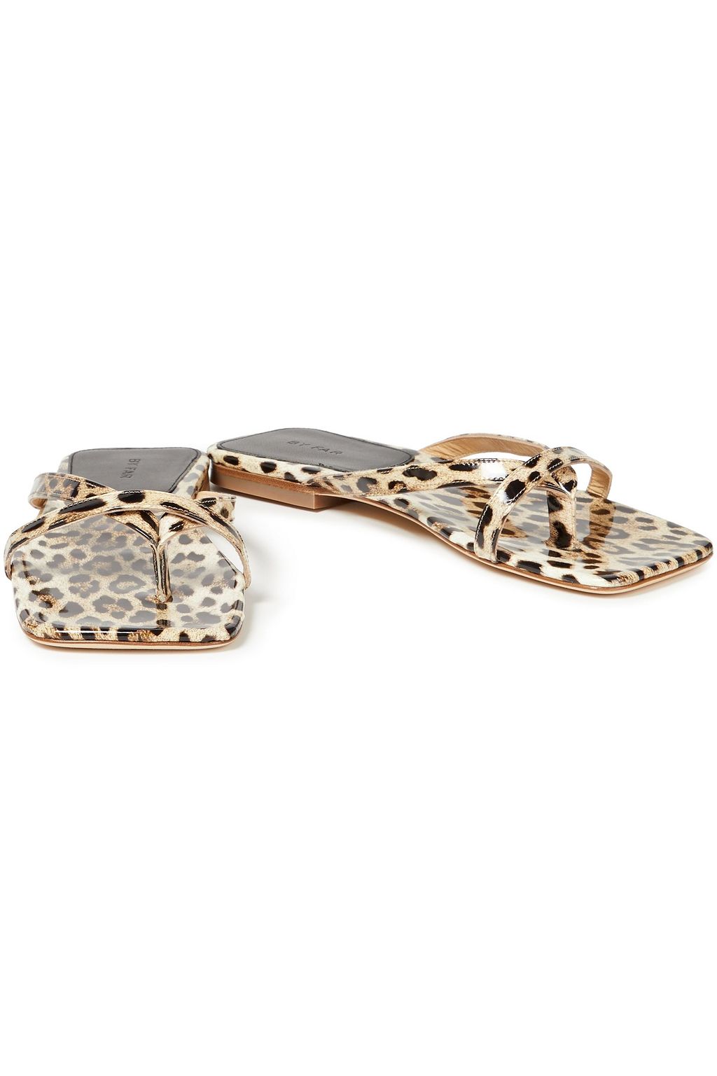 BY FAR Deni leopard-print patent-leather sandals
