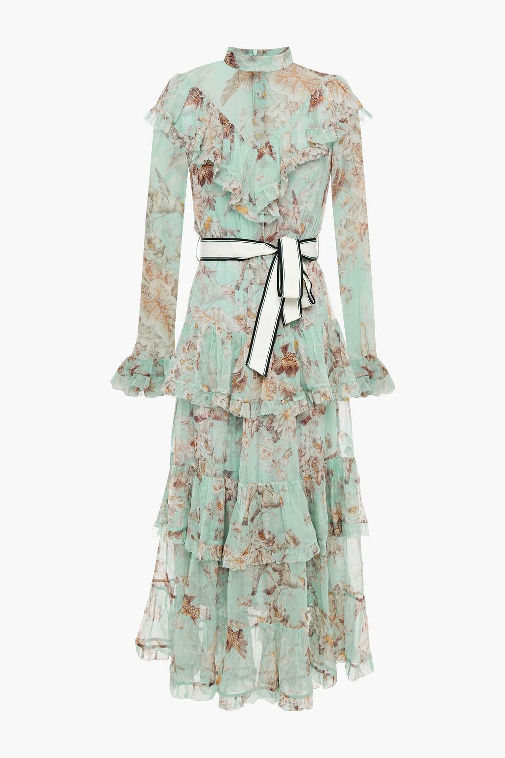 Mint Glassy tiered belted floral-print ...