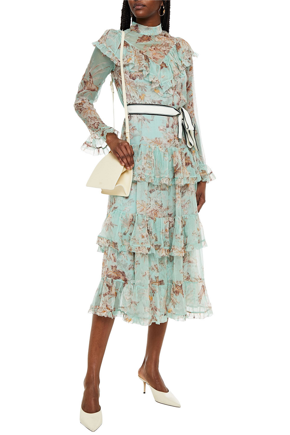Zimmermann Glassy Tiered Belted Floral-print Georgette Midi Dress In Mint | ModeSens Zimmermann Glassy Tiered Belted Floral-print Georgette Midi Dress In Mint | ModeSens